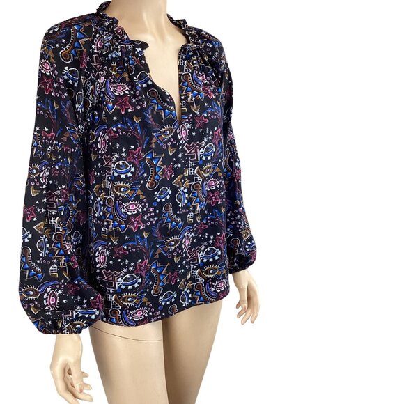 Marie Oliver Black Silk Top Size XS Xsmall Lennon Blouse Mystic Art Abstract Ruf - Picture 2 of 9
